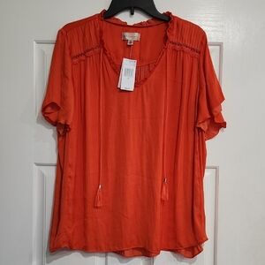 Philosophy Orange Flutter Sleeve Blouse with Tie Front